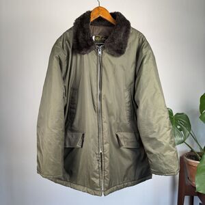 Vintage 70s 80s Timber King Bomber Jacket, Olive Green Faux Fur Collar Quilted